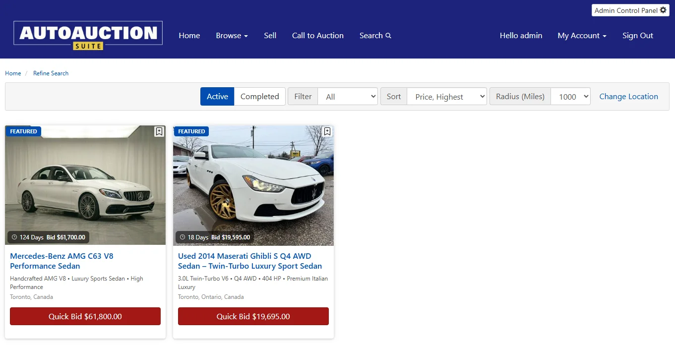 Browse listings page with Radius Filter to narrow down by distance from your location