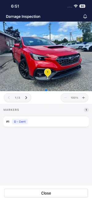 Mobile app Mark Damage screen