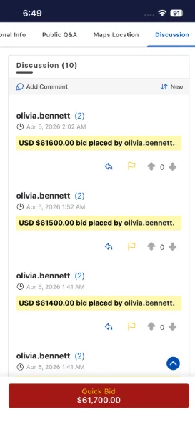 Mobile app Discussion section on a listing with comment thread