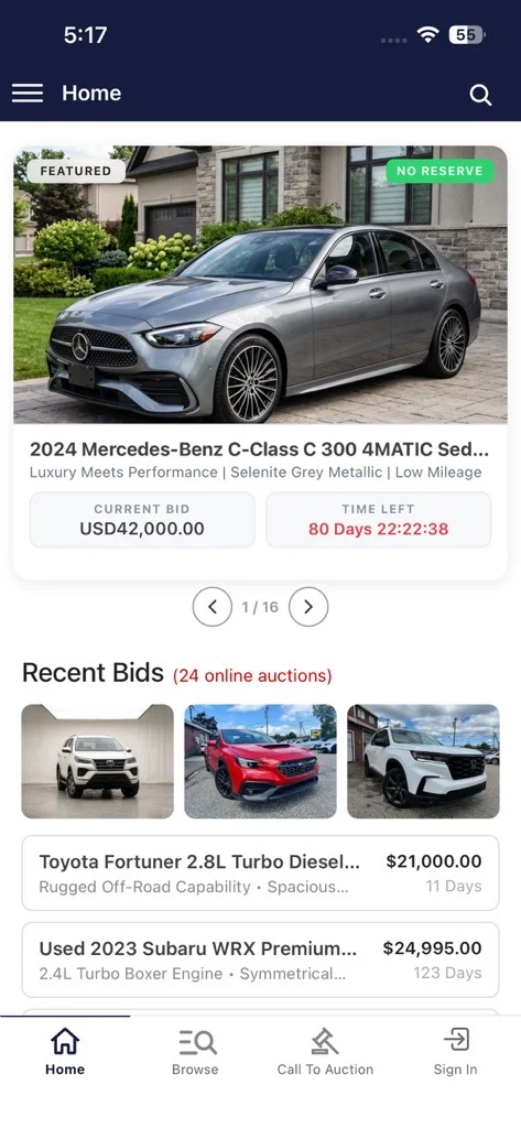 Mobile app Home screen