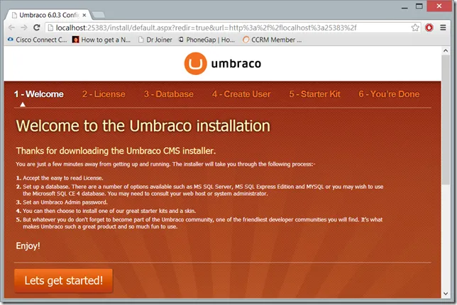 Umbraco Installation screen