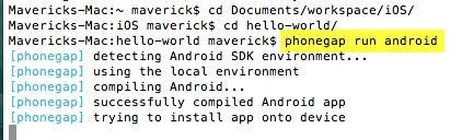 PhoneGap Run Android Success