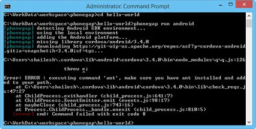 Setup Phonegap Windows Ant Error
