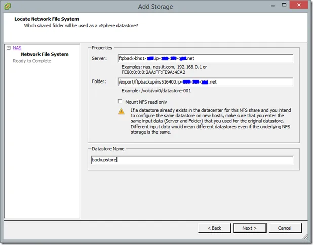 Add Storage Wizard step2